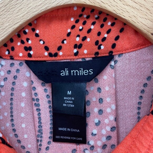 Ali Miles Top Womens Medium Coral Dot Pattern Button Up 3/4 Sleeve Wired Collar - Picture 5 of 10